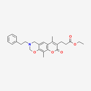 ethyl 3-[6,10-dimethyl-8-oxo-3-(2-phenylethyl)-3,4-dihydro-2H,8H-chromeno[6,7-e][1,3]oxazin-7-yl]propanoate