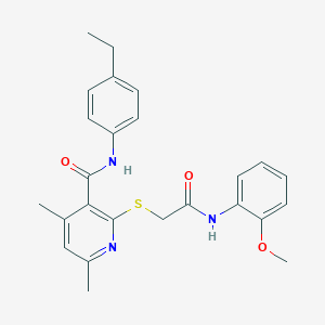 molecular formula C25H27N3O3S B11382666 N-(4-ethylphenyl)-2-({2-[(2-methoxyphenyl)amino]-2-oxoethyl}sulfanyl)-4,6-dimethylpyridine-3-carboxamide 