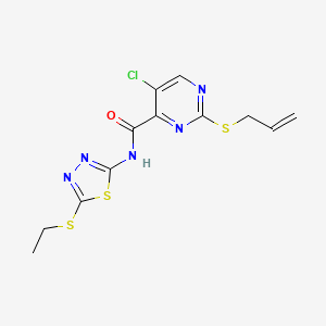 molecular formula C12H12ClN5OS3 B11383104 5-chloro-N-[5-(ethylsulfanyl)-1,3,4-thiadiazol-2-yl]-2-(prop-2-en-1-ylsulfanyl)pyrimidine-4-carboxamide 