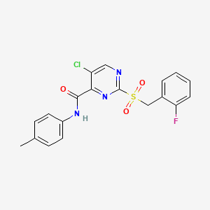 molecular formula C19H15ClFN3O3S B11383218 5-chloro-2-[(2-fluorobenzyl)sulfonyl]-N-(4-methylphenyl)pyrimidine-4-carboxamide 