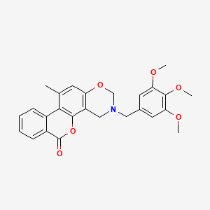 molecular formula C26H25NO6 B11383342 11-methyl-3-(3,4,5-trimethoxybenzyl)-3,4-dihydro-2H,6H-benzo[3,4]chromeno[8,7-e][1,3]oxazin-6-one 