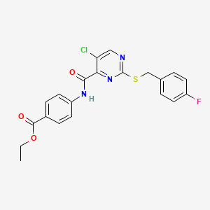 molecular formula C21H17ClFN3O3S B11383460 Ethyl 4-[({5-chloro-2-[(4-fluorobenzyl)sulfanyl]pyrimidin-4-yl}carbonyl)amino]benzoate 