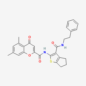 5,7-dimethyl-4-oxo-N-{3-[(2-phenylethyl)carbamoyl]-5,6-dihydro-4H-cyclopenta[b]thiophen-2-yl}-4H-chromene-2-carboxamide