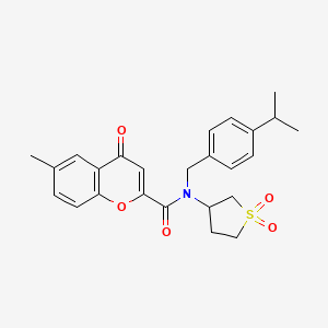 molecular formula C25H27NO5S B11383737 N-(1,1-dioxidotetrahydrothiophen-3-yl)-6-methyl-4-oxo-N-[4-(propan-2-yl)benzyl]-4H-chromene-2-carboxamide 