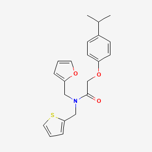 molecular formula C21H23NO3S B11383758 N-(furan-2-ylmethyl)-2-[4-(propan-2-yl)phenoxy]-N-(thiophen-2-ylmethyl)acetamide 