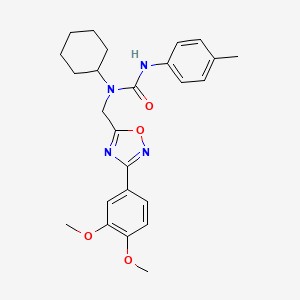 molecular formula C25H30N4O4 B11383825 1-Cyclohexyl-1-{[3-(3,4-dimethoxyphenyl)-1,2,4-oxadiazol-5-yl]methyl}-3-(4-methylphenyl)urea 