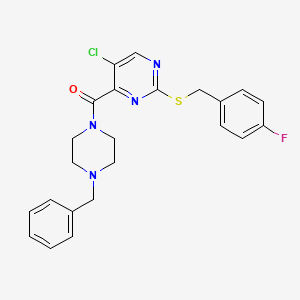 molecular formula C23H22ClFN4OS B11383906 (4-Benzylpiperazin-1-yl){5-chloro-2-[(4-fluorobenzyl)sulfanyl]pyrimidin-4-yl}methanone 