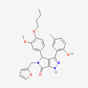 molecular formula C28H29N3O5 B11384334 4-(4-butoxy-3-methoxyphenyl)-5-(furan-2-ylmethyl)-3-(2-hydroxy-5-methylphenyl)-4,5-dihydropyrrolo[3,4-c]pyrazol-6(1H)-one 