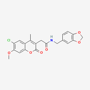 N-(1,3-benzodioxol-5-ylmethyl)-2-(6-chloro-7-methoxy-4-methyl-2-oxo-2H-chromen-3-yl)acetamide