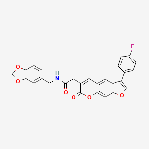 molecular formula C28H20FNO6 B11384439 N-(1,3-benzodioxol-5-ylmethyl)-2-[3-(4-fluorophenyl)-5-methyl-7-oxo-7H-furo[3,2-g]chromen-6-yl]acetamide 