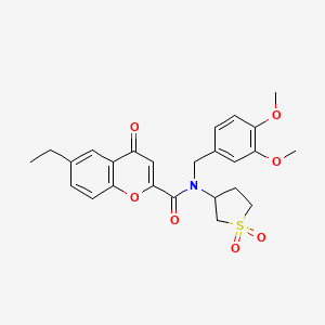 molecular formula C25H27NO7S B11384528 N-(3,4-dimethoxybenzyl)-N-(1,1-dioxidotetrahydrothiophen-3-yl)-6-ethyl-4-oxo-4H-chromene-2-carboxamide 