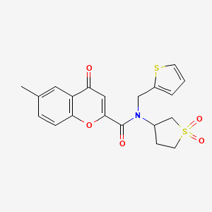 molecular formula C20H19NO5S2 B11384748 N-(1,1-dioxidotetrahydrothiophen-3-yl)-6-methyl-4-oxo-N-(thiophen-2-ylmethyl)-4H-chromene-2-carboxamide 