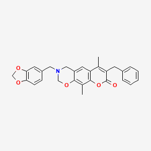 molecular formula C28H25NO5 B11384889 3-(1,3-benzodioxol-5-ylmethyl)-7-benzyl-6,10-dimethyl-3,4-dihydro-2H,8H-chromeno[6,7-e][1,3]oxazin-8-one 