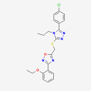 molecular formula C22H22ClN5O2S B11385135 5-({[5-(4-chlorophenyl)-4-propyl-4H-1,2,4-triazol-3-yl]sulfanyl}methyl)-3-(2-ethoxyphenyl)-1,2,4-oxadiazole 