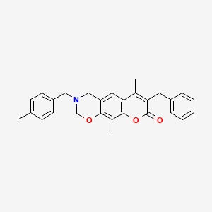 molecular formula C28H27NO3 B11385136 7-benzyl-6,10-dimethyl-3-(4-methylbenzyl)-3,4-dihydro-2H,8H-chromeno[6,7-e][1,3]oxazin-8-one 