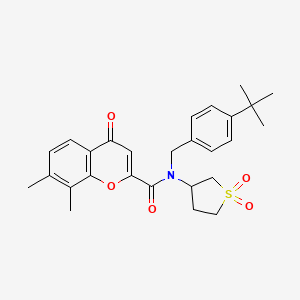 molecular formula C27H31NO5S B11385318 N-(4-tert-butylbenzyl)-N-(1,1-dioxidotetrahydrothiophen-3-yl)-7,8-dimethyl-4-oxo-4H-chromene-2-carboxamide 