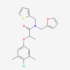 2-(4-chloro-3,5-dimethylphenoxy)-N-(furan-2-ylmethyl)-N-(thiophen-2-ylmethyl)propanamide