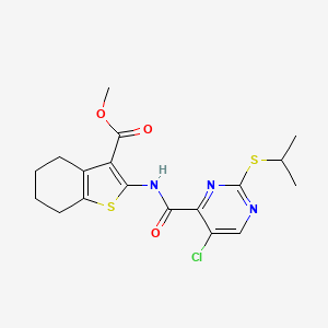 molecular formula C18H20ClN3O3S2 B11385484 Methyl 2-({[5-chloro-2-(propan-2-ylsulfanyl)pyrimidin-4-yl]carbonyl}amino)-4,5,6,7-tetrahydro-1-benzothiophene-3-carboxylate 