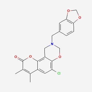 molecular formula C21H18ClNO5 B11385485 9-(1,3-benzodioxol-5-ylmethyl)-6-chloro-3,4-dimethyl-9,10-dihydro-2H,8H-chromeno[8,7-e][1,3]oxazin-2-one 