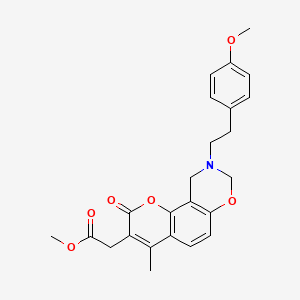 molecular formula C24H25NO6 B11385529 methyl {9-[2-(4-methoxyphenyl)ethyl]-4-methyl-2-oxo-9,10-dihydro-2H,8H-chromeno[8,7-e][1,3]oxazin-3-yl}acetate 