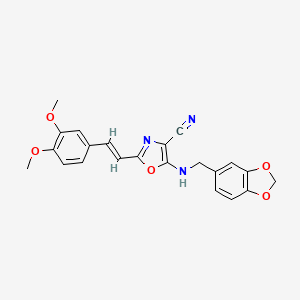 molecular formula C22H19N3O5 B11385725 5-[(1,3-benzodioxol-5-ylmethyl)amino]-2-[(E)-2-(3,4-dimethoxyphenyl)ethenyl]-1,3-oxazole-4-carbonitrile 