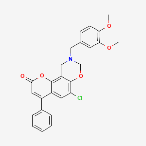 6-chloro-9-(3,4-dimethoxybenzyl)-4-phenyl-9,10-dihydro-2H,8H-chromeno[8,7-e][1,3]oxazin-2-one