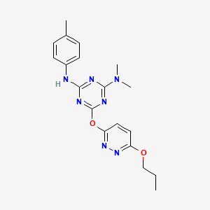 molecular formula C19H23N7O2 B11385786 N,N-dimethyl-N'-(4-methylphenyl)-6-[(6-propoxypyridazin-3-yl)oxy]-1,3,5-triazine-2,4-diamine 