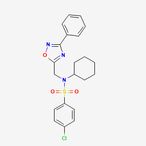 molecular formula C21H22ClN3O3S B11385897 4-chloro-N-cyclohexyl-N-[(3-phenyl-1,2,4-oxadiazol-5-yl)methyl]benzenesulfonamide 