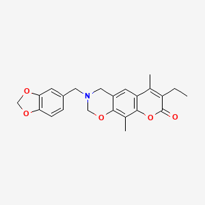 molecular formula C23H23NO5 B11386001 3-(1,3-benzodioxol-5-ylmethyl)-7-ethyl-6,10-dimethyl-3,4-dihydro-2H,8H-chromeno[6,7-e][1,3]oxazin-8-one 