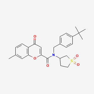 molecular formula C26H29NO5S B11386098 N-(4-tert-butylbenzyl)-N-(1,1-dioxidotetrahydrothiophen-3-yl)-7-methyl-4-oxo-4H-chromene-2-carboxamide 