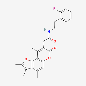 molecular formula C25H24FNO4 B11386149 N-[2-(2-fluorophenyl)ethyl]-2-(2,3,4,9-tetramethyl-7-oxo-7H-furo[2,3-f]chromen-8-yl)acetamide 