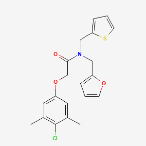 2-(4-chloro-3,5-dimethylphenoxy)-N-(furan-2-ylmethyl)-N-(thiophen-2-ylmethyl)acetamide