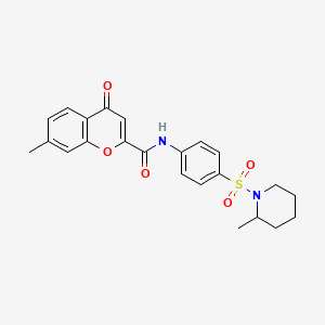 molecular formula C23H24N2O5S B11386326 7-methyl-N-{4-[(2-methylpiperidin-1-yl)sulfonyl]phenyl}-4-oxo-4H-chromene-2-carboxamide 