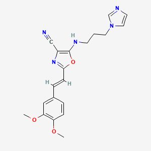 molecular formula C20H21N5O3 B11386415 2-[(E)-2-(3,4-dimethoxyphenyl)ethenyl]-5-{[3-(1H-imidazol-1-yl)propyl]amino}-1,3-oxazole-4-carbonitrile 