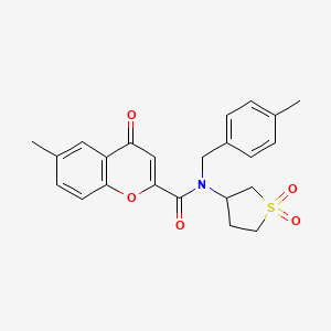 molecular formula C23H23NO5S B11386489 N-(1,1-dioxidotetrahydrothiophen-3-yl)-6-methyl-N-(4-methylbenzyl)-4-oxo-4H-chromene-2-carboxamide 