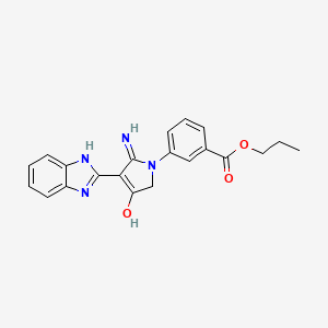 molecular formula C21H20N4O3 B11386577 Propyl 3-[5-amino-4-(1H-1,3-benzodiazol-2-YL)-3-oxo-2,3-dihydro-1H-pyrrol-1-YL]benzoate 