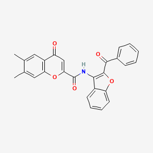 molecular formula C27H19NO5 B11386754 6,7-dimethyl-4-oxo-N-[2-(phenylcarbonyl)-1-benzofuran-3-yl]-4H-chromene-2-carboxamide 