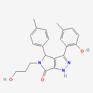 molecular formula C22H23N3O3 B11387023 3-(2-hydroxy-5-methylphenyl)-5-(3-hydroxypropyl)-4-(4-methylphenyl)-4,5-dihydropyrrolo[3,4-c]pyrazol-6(1H)-one 