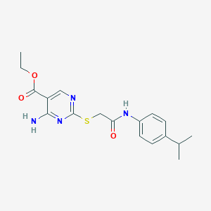 molecular formula C18H22N4O3S B11387184 Ethyl 4-amino-2-[(2-oxo-2-{[4-(propan-2-yl)phenyl]amino}ethyl)sulfanyl]pyrimidine-5-carboxylate 