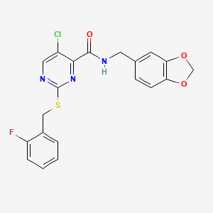 molecular formula C20H15ClFN3O3S B11387198 N-(1,3-benzodioxol-5-ylmethyl)-5-chloro-2-[(2-fluorobenzyl)sulfanyl]pyrimidine-4-carboxamide 