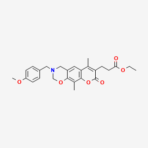 molecular formula C26H29NO6 B11387424 ethyl 3-[3-(4-methoxybenzyl)-6,10-dimethyl-8-oxo-3,4-dihydro-2H,8H-chromeno[6,7-e][1,3]oxazin-7-yl]propanoate 