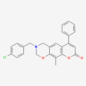 molecular formula C25H20ClNO3 B11387620 3-(4-chlorobenzyl)-10-methyl-6-phenyl-3,4-dihydro-2H,8H-chromeno[6,7-e][1,3]oxazin-8-one 