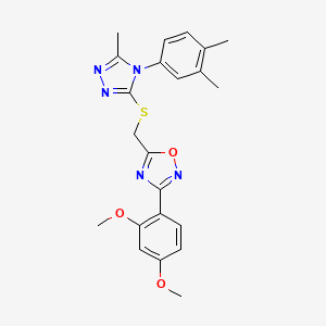 molecular formula C22H23N5O3S B11387649 3-(2,4-dimethoxyphenyl)-5-({[4-(3,4-dimethylphenyl)-5-methyl-4H-1,2,4-triazol-3-yl]sulfanyl}methyl)-1,2,4-oxadiazole 