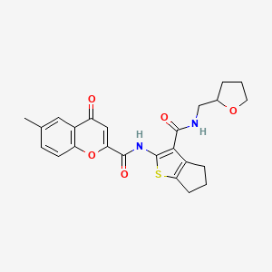 molecular formula C24H24N2O5S B11387770 6-methyl-4-oxo-N-{3-[(tetrahydrofuran-2-ylmethyl)carbamoyl]-5,6-dihydro-4H-cyclopenta[b]thiophen-2-yl}-4H-chromene-2-carboxamide 