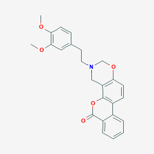 molecular formula C25H23NO5 B11387847 3-[2-(3,4-dimethoxyphenyl)ethyl]-3,4-dihydro-2H,6H-benzo[3,4]chromeno[8,7-e][1,3]oxazin-6-one 