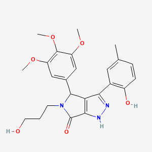 molecular formula C24H27N3O6 B11387914 3-(2-hydroxy-5-methylphenyl)-5-(3-hydroxypropyl)-4-(3,4,5-trimethoxyphenyl)-4,5-dihydropyrrolo[3,4-c]pyrazol-6(1H)-one 