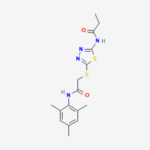 molecular formula C16H20N4O2S2 B11388105 N-(5-((2-(mesitylamino)-2-oxoethyl)thio)-1,3,4-thiadiazol-2-yl)propionamide 