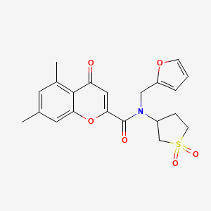 molecular formula C21H21NO6S B11388295 N-(1,1-dioxidotetrahydrothiophen-3-yl)-N-(furan-2-ylmethyl)-5,7-dimethyl-4-oxo-4H-chromene-2-carboxamide 