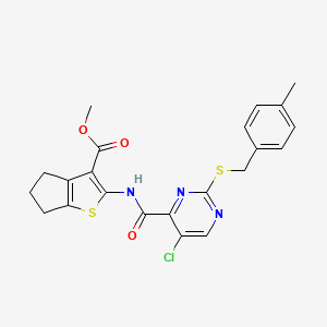 molecular formula C22H20ClN3O3S2 B11388324 methyl 2-[({5-chloro-2-[(4-methylbenzyl)sulfanyl]pyrimidin-4-yl}carbonyl)amino]-5,6-dihydro-4H-cyclopenta[b]thiophene-3-carboxylate 