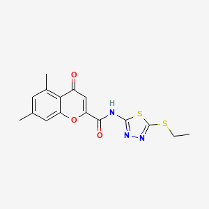 molecular formula C16H15N3O3S2 B11388367 N-[5-(ethylsulfanyl)-1,3,4-thiadiazol-2-yl]-5,7-dimethyl-4-oxo-4H-chromene-2-carboxamide 